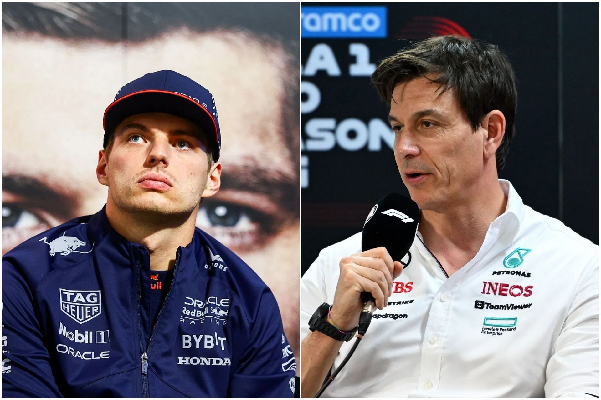 Max Verstappen (L) and Toto Wolff (R) (Collage via Sportskeeda)