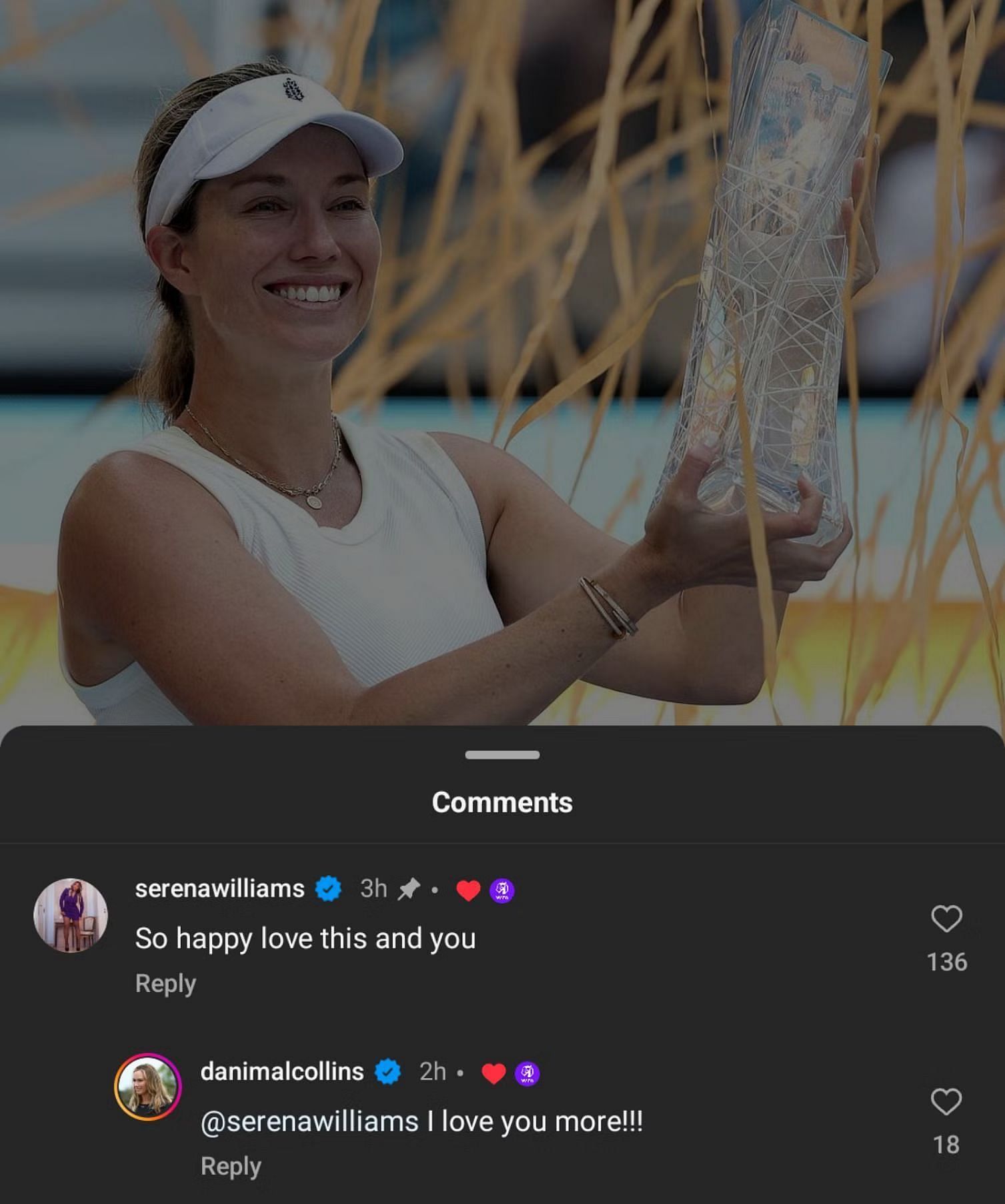 The exchange between Danielle Collins and Serena Williams on Instagram after the former&#039;s Miami Open triumph