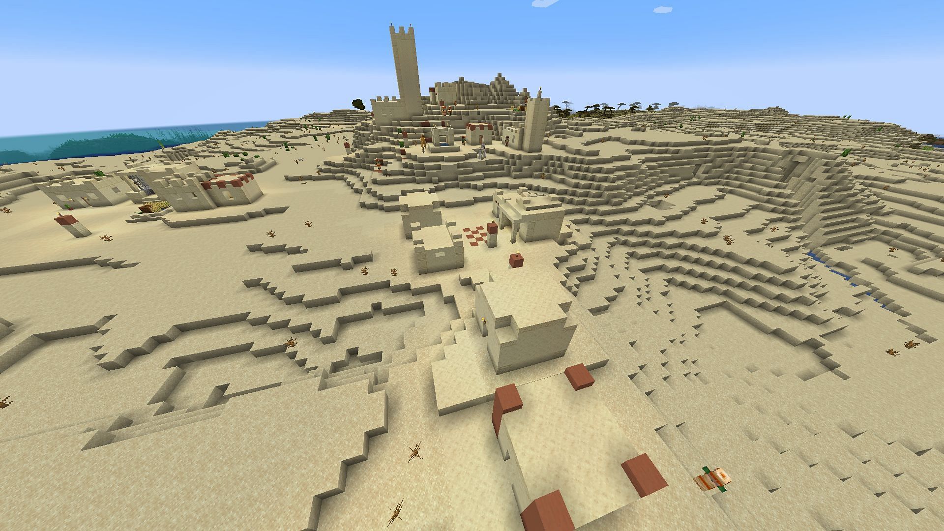 This Minecraft Java seed offers an End portal beneath a desert village (Image via Mojang)