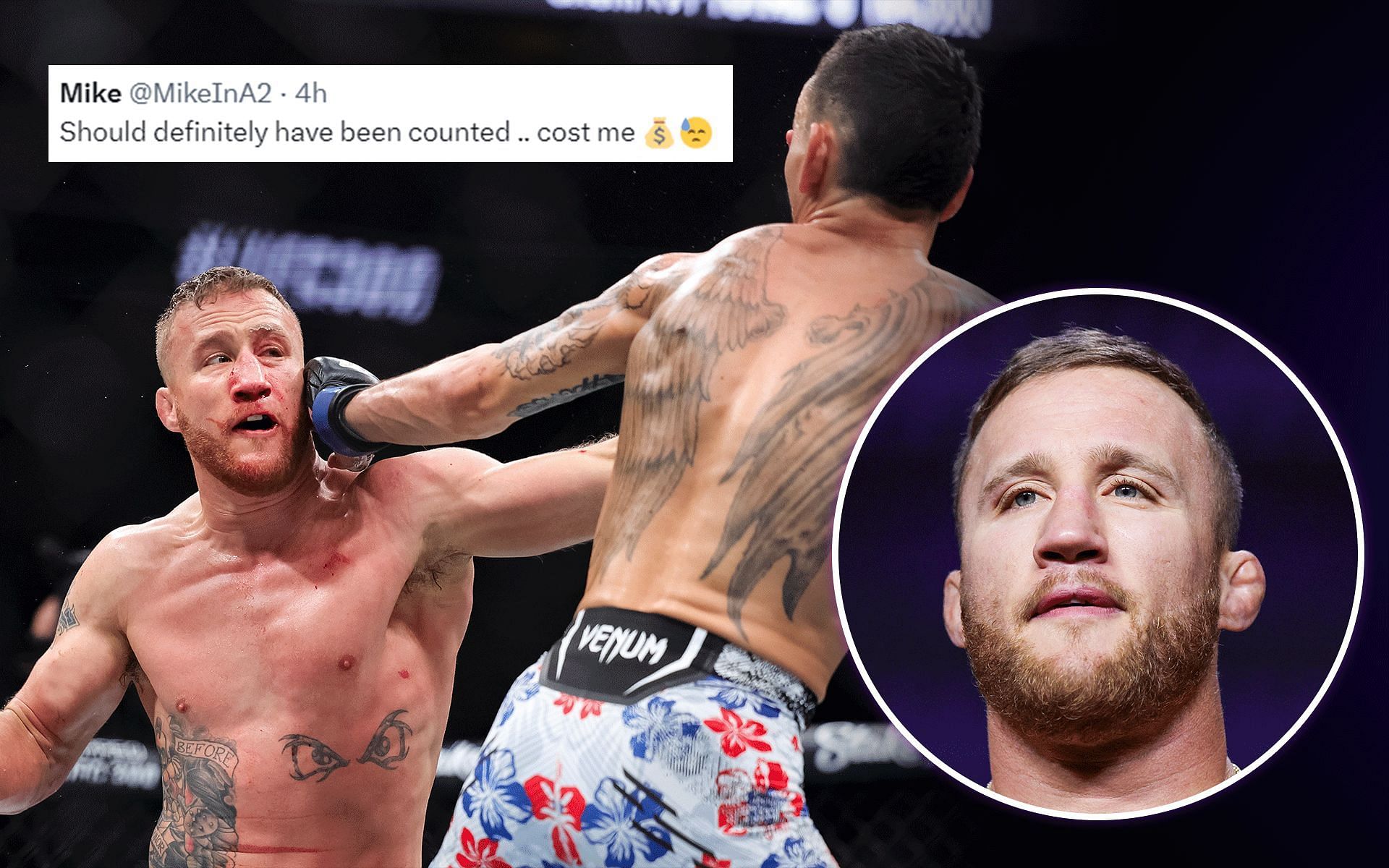 Fan argue over Justin Gaethje (left) allegedly setting world record over Max Holloway (second to right) at UFC 300 [Image courtesy Getty Images]