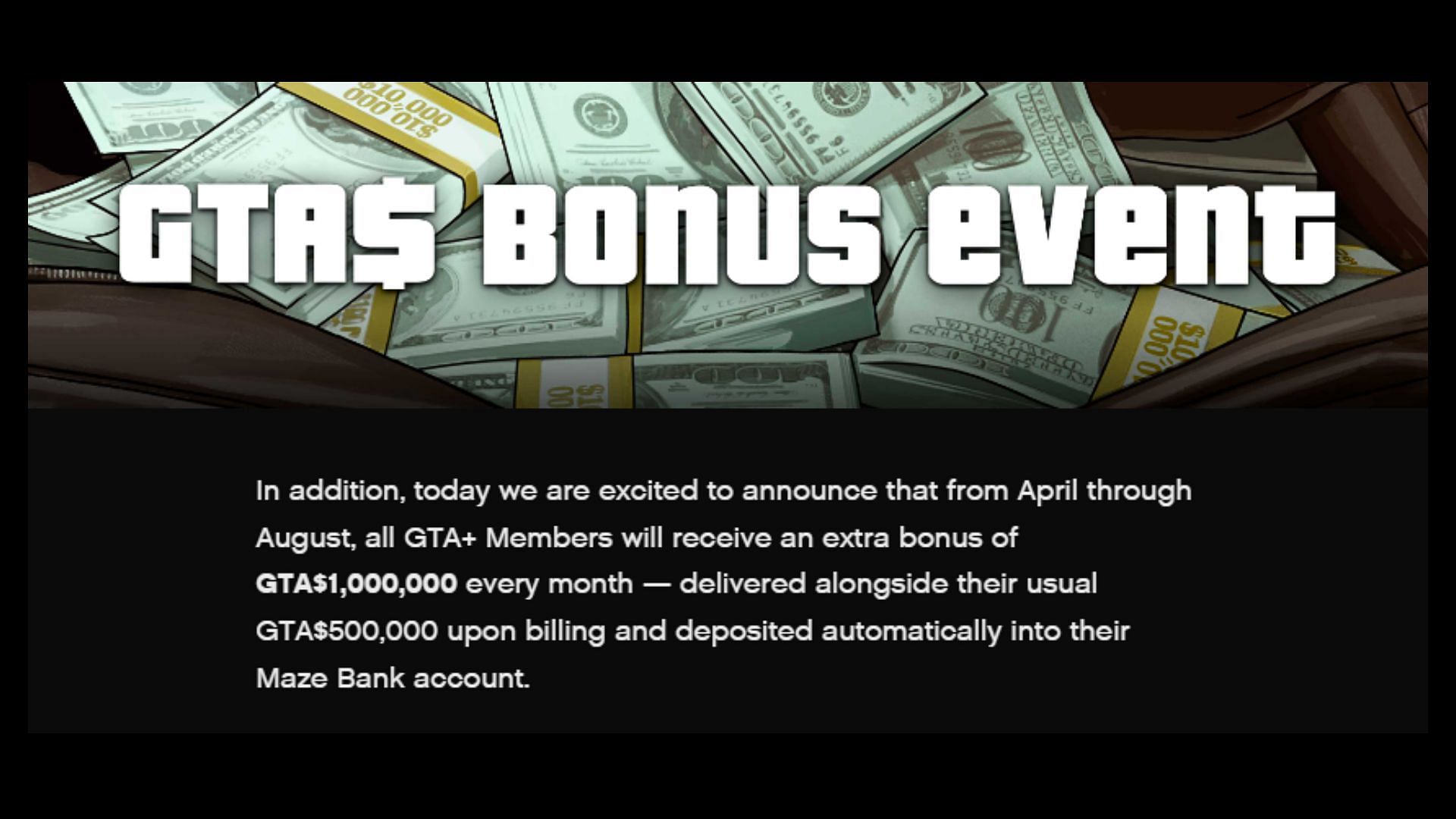 Official announcement of the million dollar bonus offer (Image via Rockstar Games)