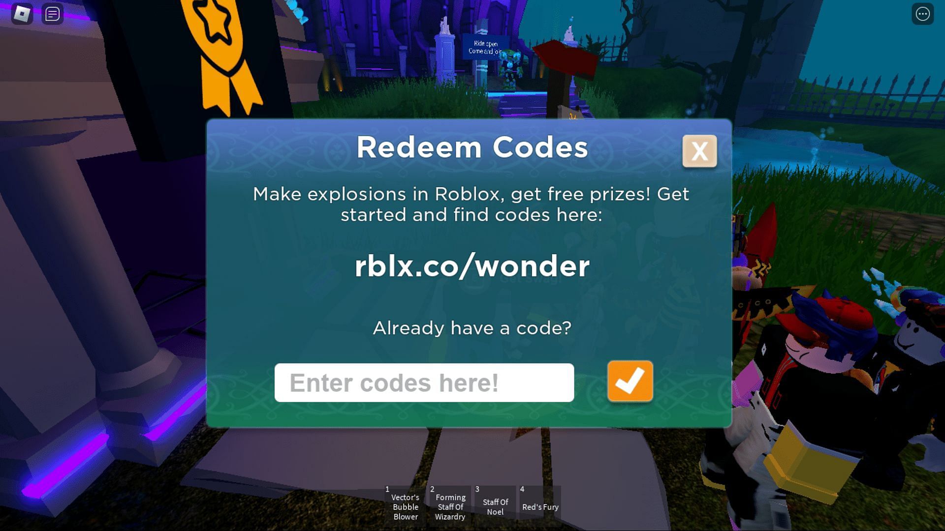 Redeem codes in Mansion of Wonder with ease (Image via Roblox)