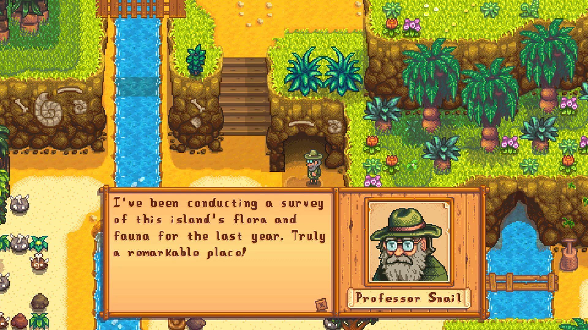 You have to rescue Professor Snail first to complete his survey (Image via ConcernedApe)
