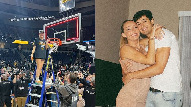 Iowa star Kylie Feuerbach is all smiles as BF John Poulakidas shares picture of guard celebrating Hawkeyes' win over LSU