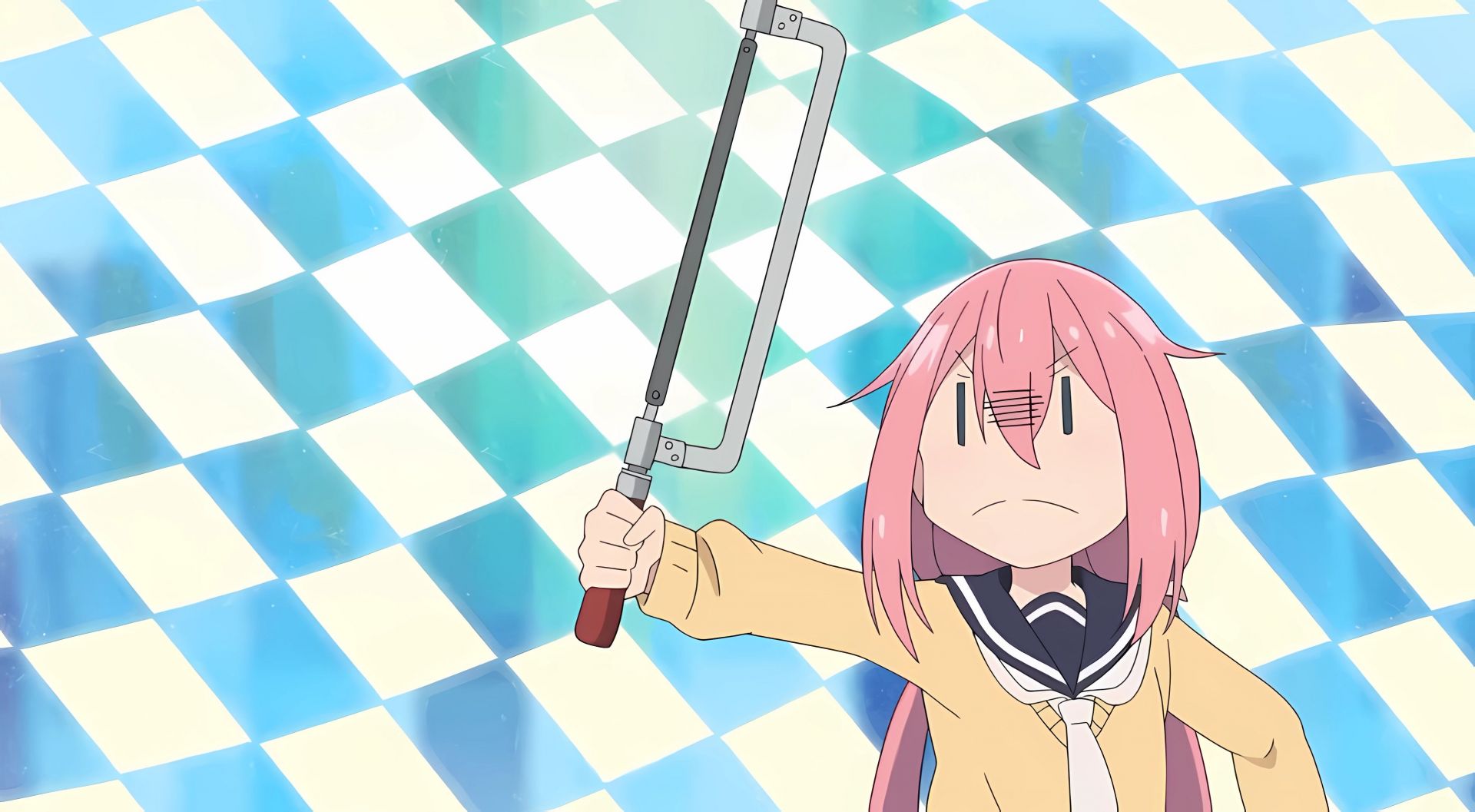 Nadeshiko holding a big cutter as seen in episode 1 (Image via 8bit)