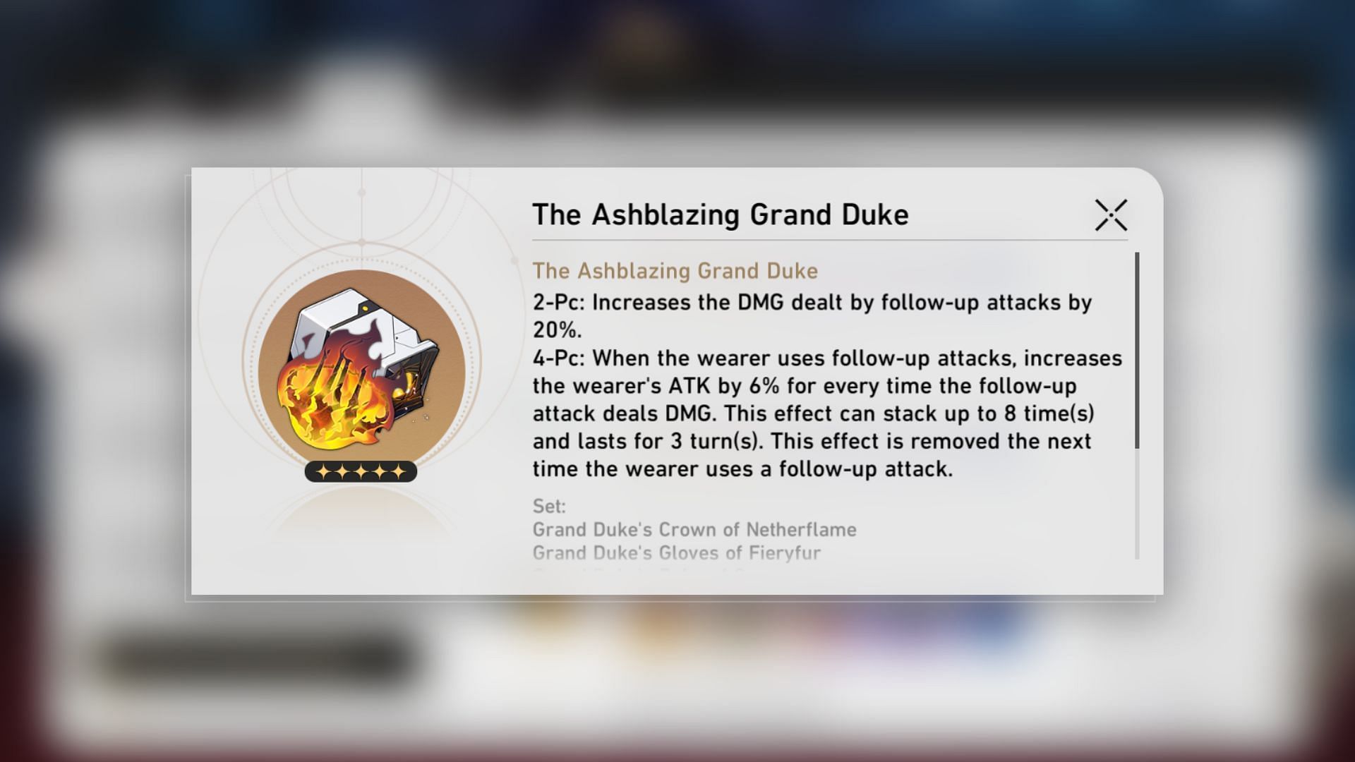 The Ashblazing Grand Duke Relic set (Image via HoYoverse)