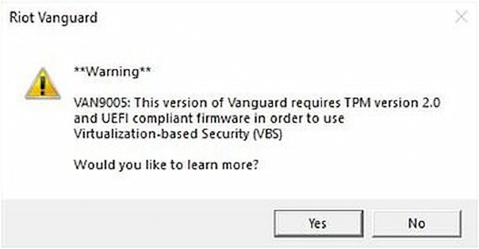 Valorant &quot;VAN 9006&quot; error window (Image via Riot Support Page)