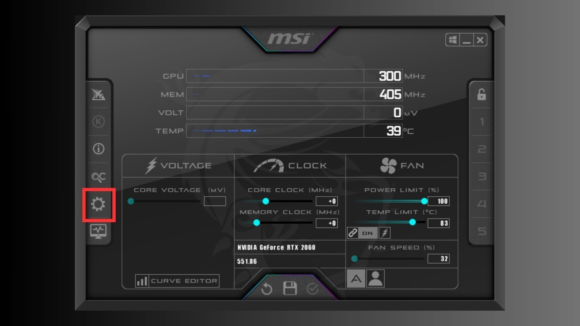 Afterburner UI (Image via MSI)