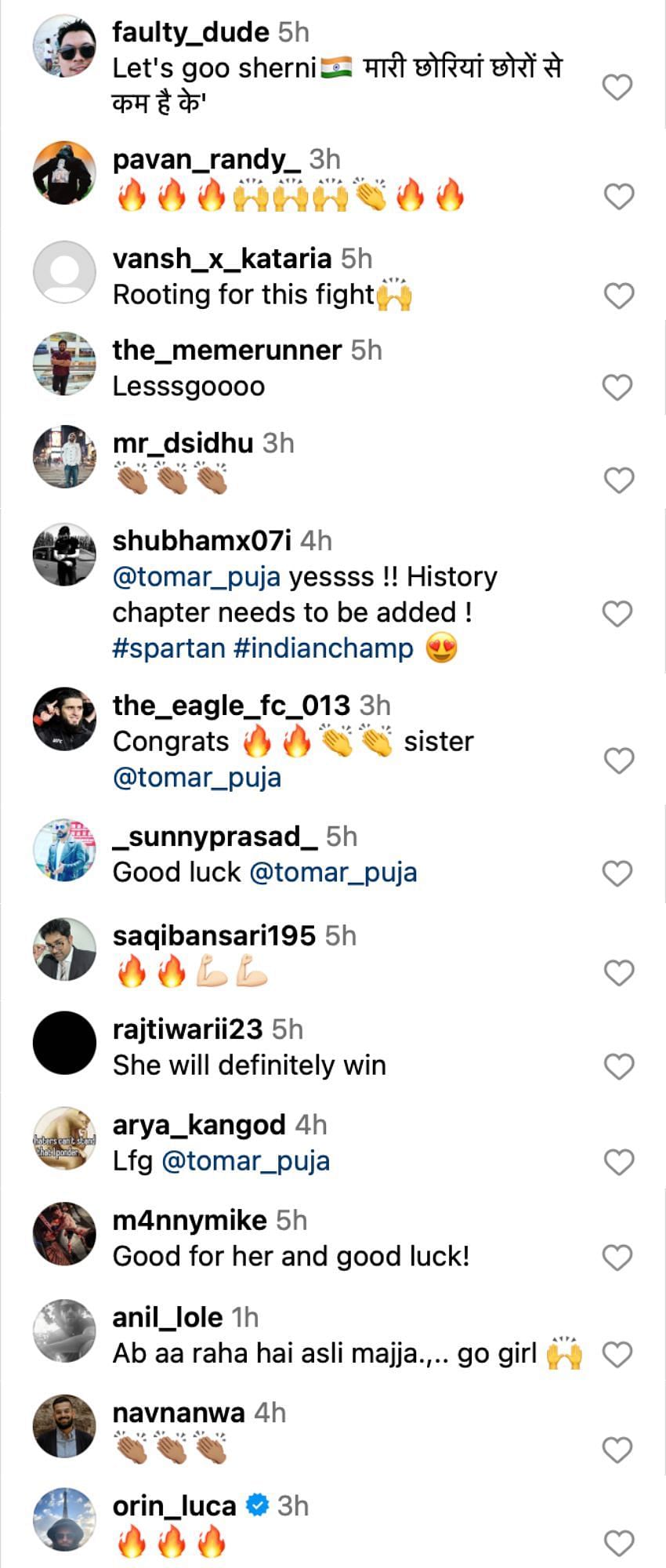 Fans reacting to Puja Tomar signing with the UFC [via @sandhumma on Instagram]