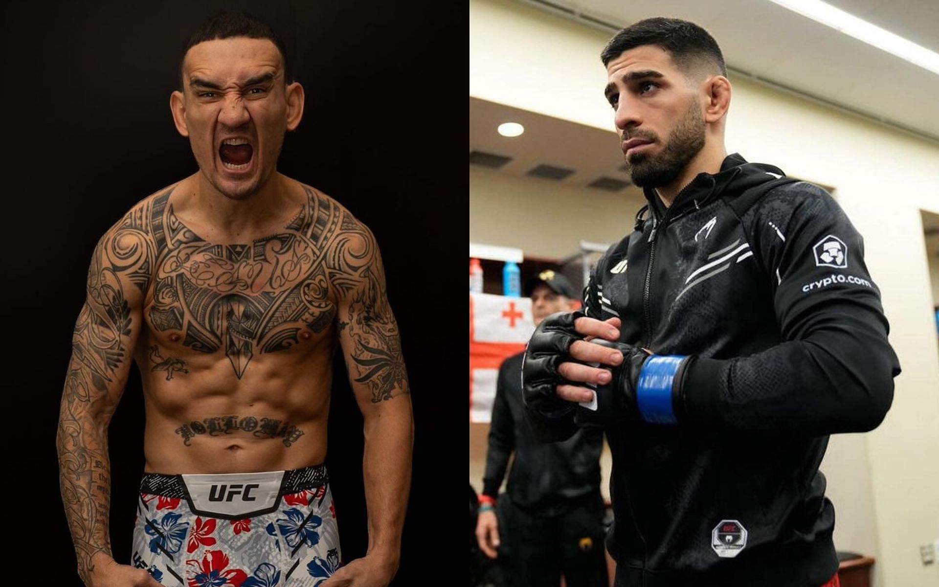 Max Holloway (left) makes fun of Ilia Topuria (right) for online rant [Images courtesy of @blessedmma and @iliatopuria on Instagram]