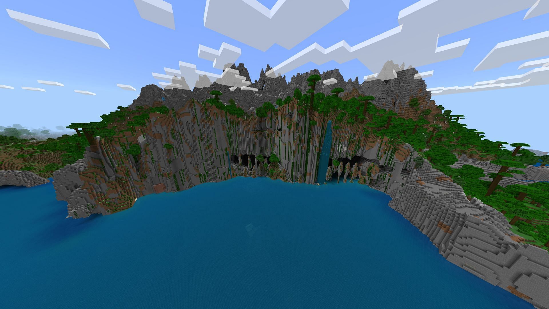 These jungle cliffs are a gorgeous example of the terrain that Minecraft PE seeds can accomplish (Image via Mojang)