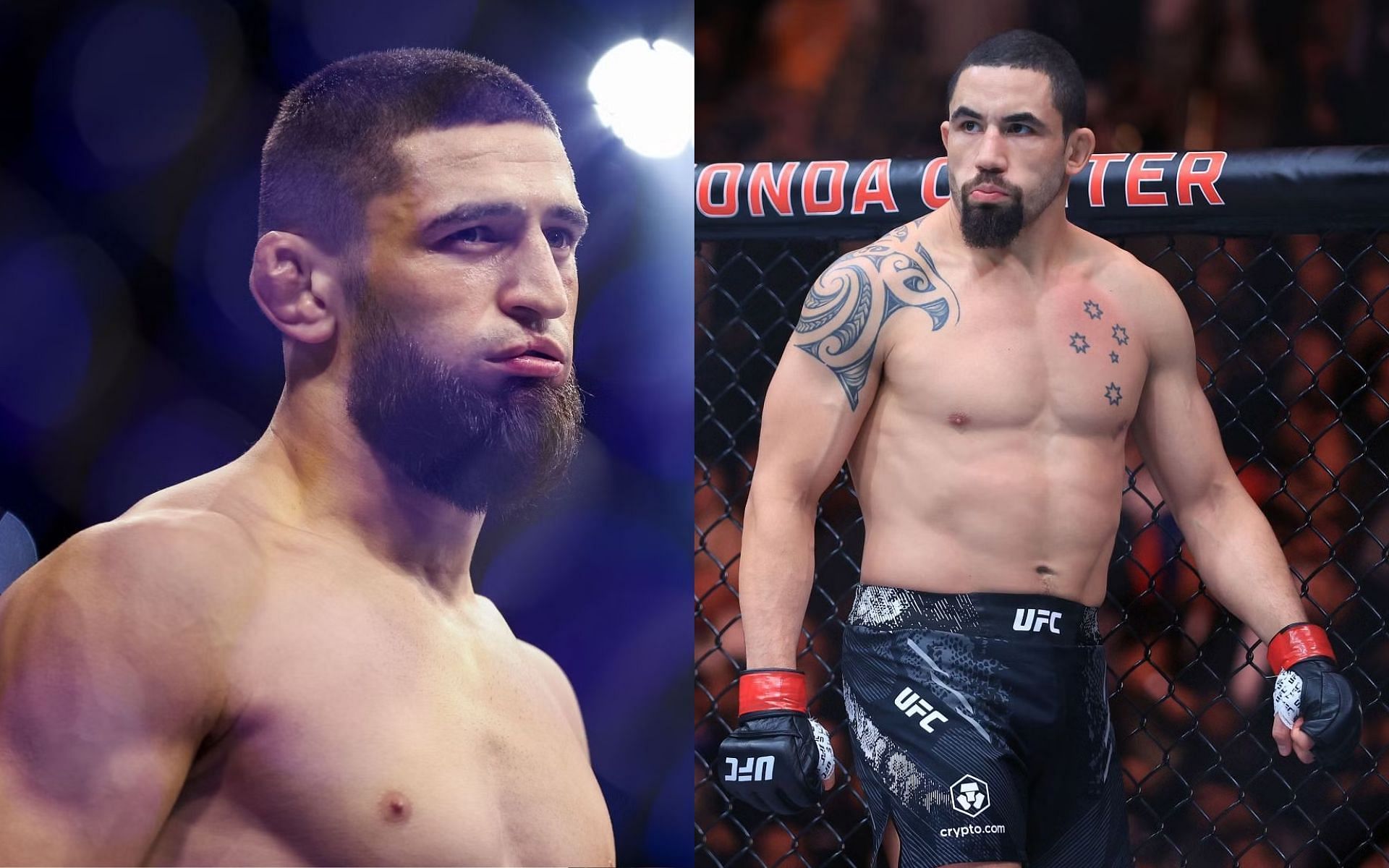 Robert Whittaker (right) is certain that beating Khamzat Chimaev (left) will earn him a title shot [Images Courtesy: @GettyImages]
