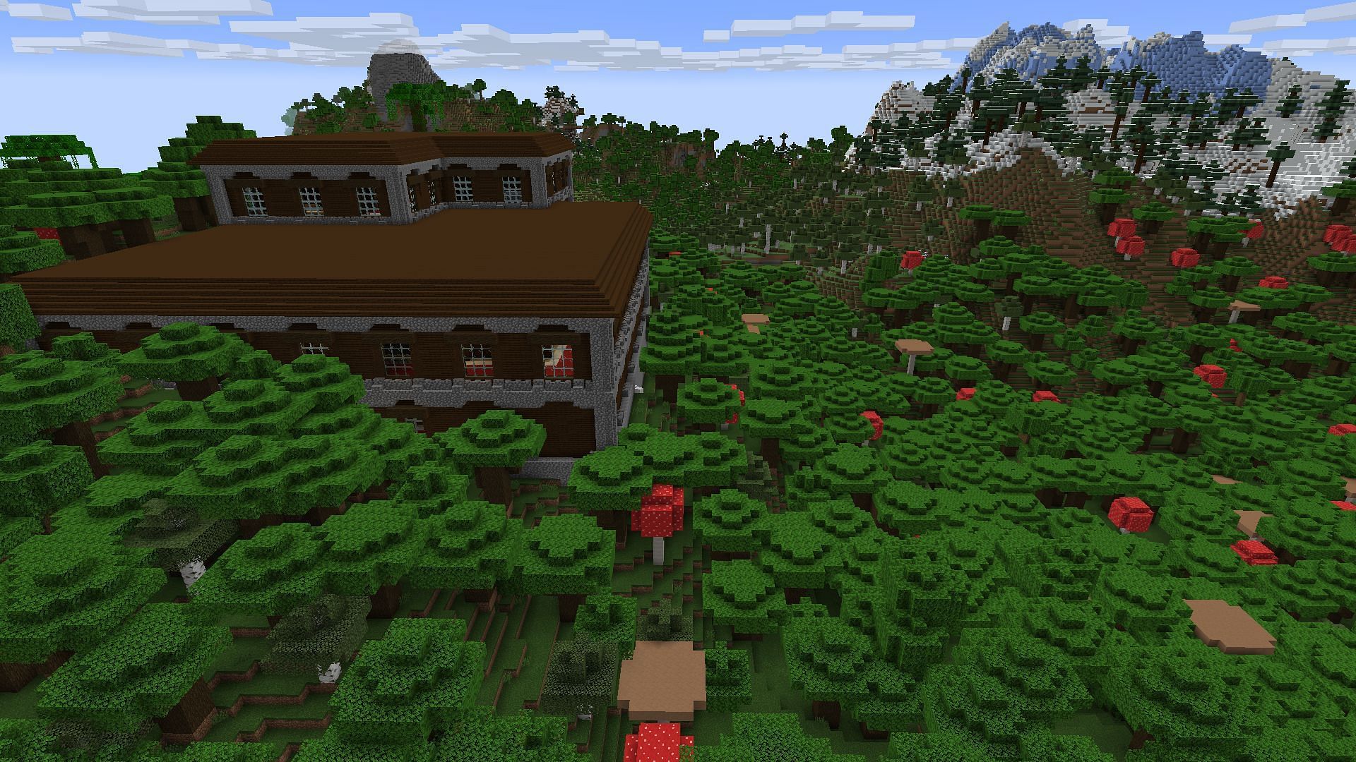 The gorgeous mountaintop mansion found on the Minecraft seed (Image via Mojang)
