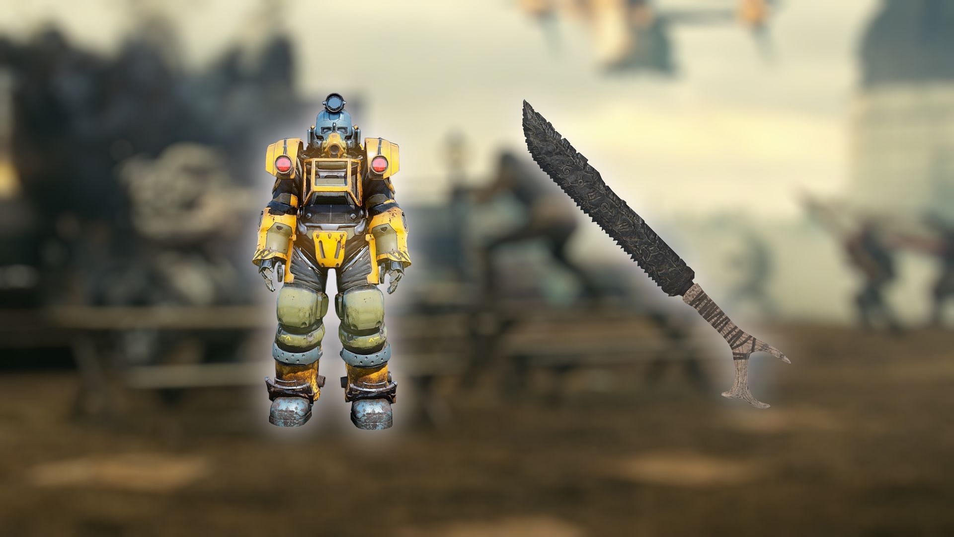 The Excavator Power Armor and the Cultist Blade (Image via Bethesda Game Studios)