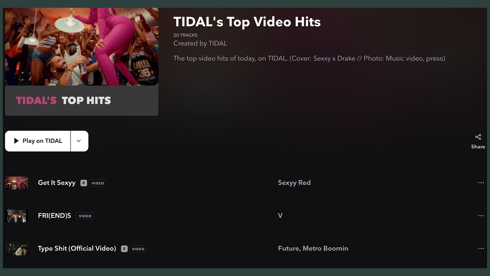 BTS V&#039;s FRI(END)S ranks #2 on the Top 20 of Tidal&#039;s daily Top Videos USA Chart. (Image via Tidal)