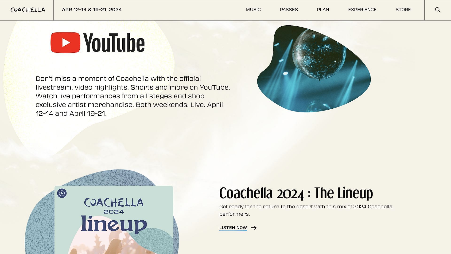 A screenshot of Coachella&#039;s official website where all the information regarding their YouTube Livestream has been provided (Image via coachella.com)