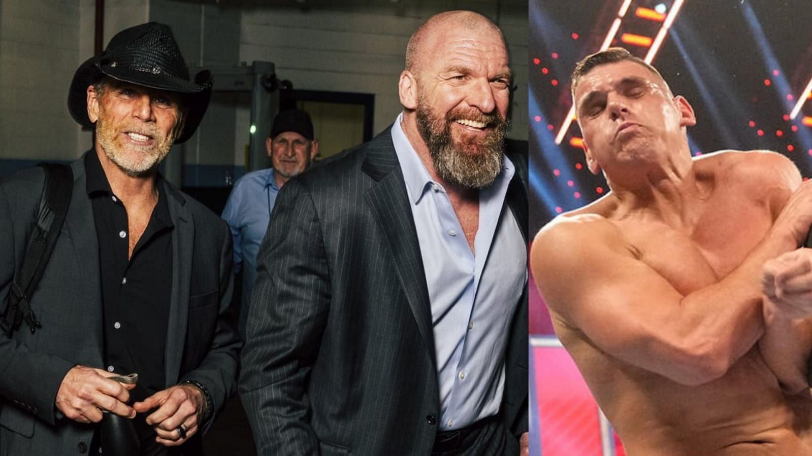 Shawn Michaels and Triple H share a laugh backstage at WWE event