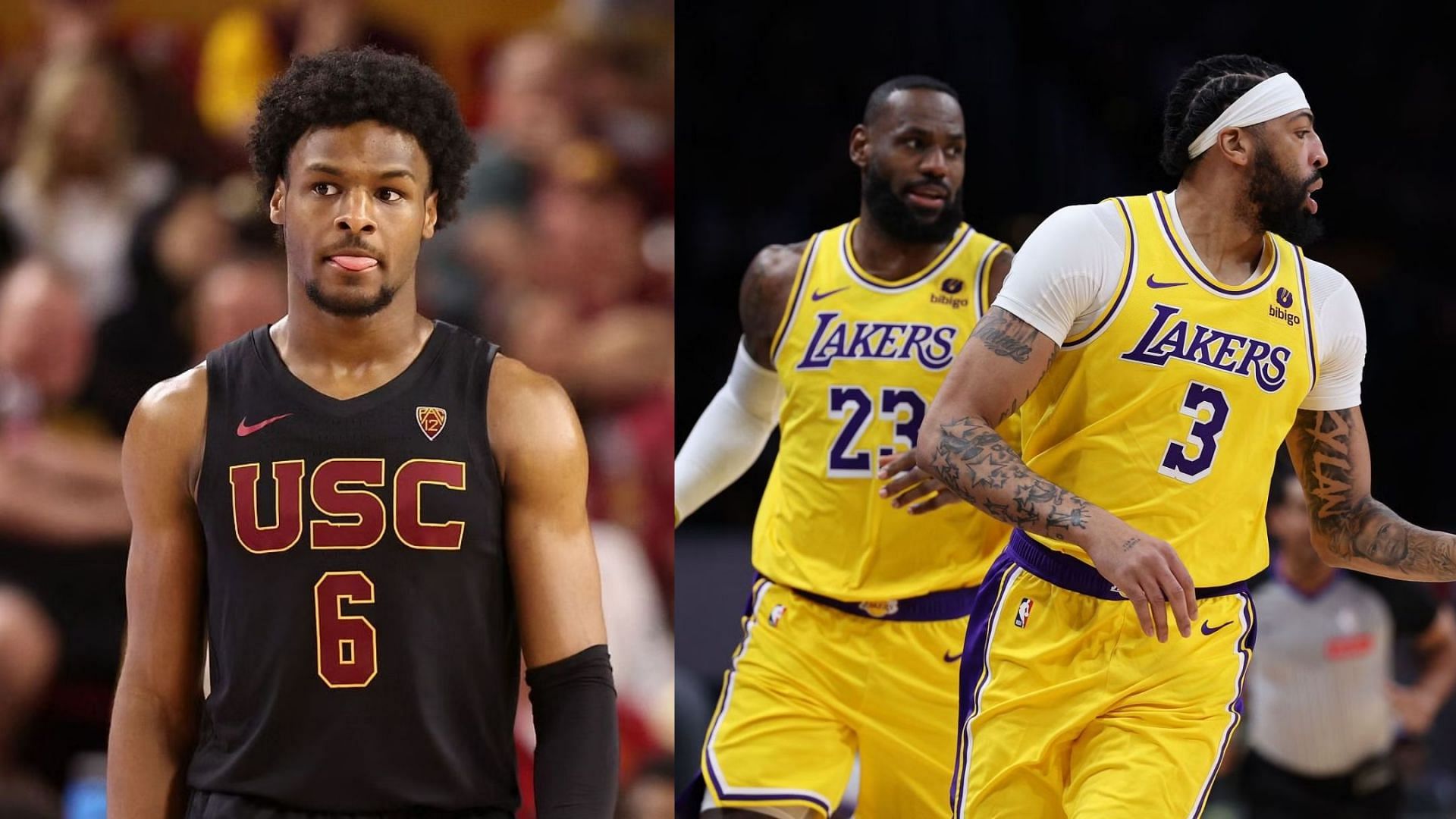 Shams Charania said Bronny James (left) is an NBA-caliber defender and the Los Angeles Lakers, led by his father LeBron James Sr, is looking for talented defenders in the 2024 Draft.