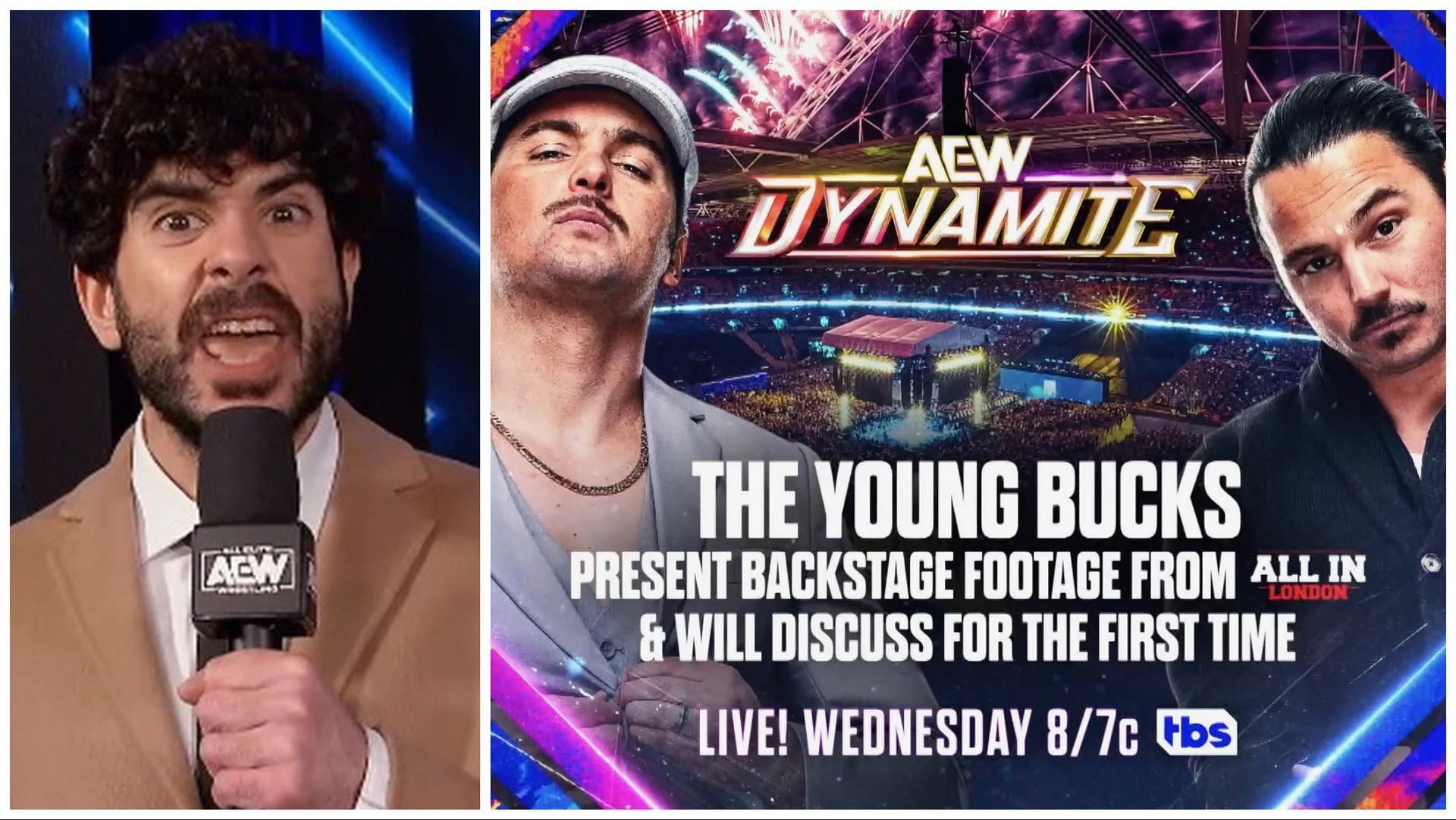 AEW President Tony Khan speaks on Dynamite, promotional graphic for Dynamite segment