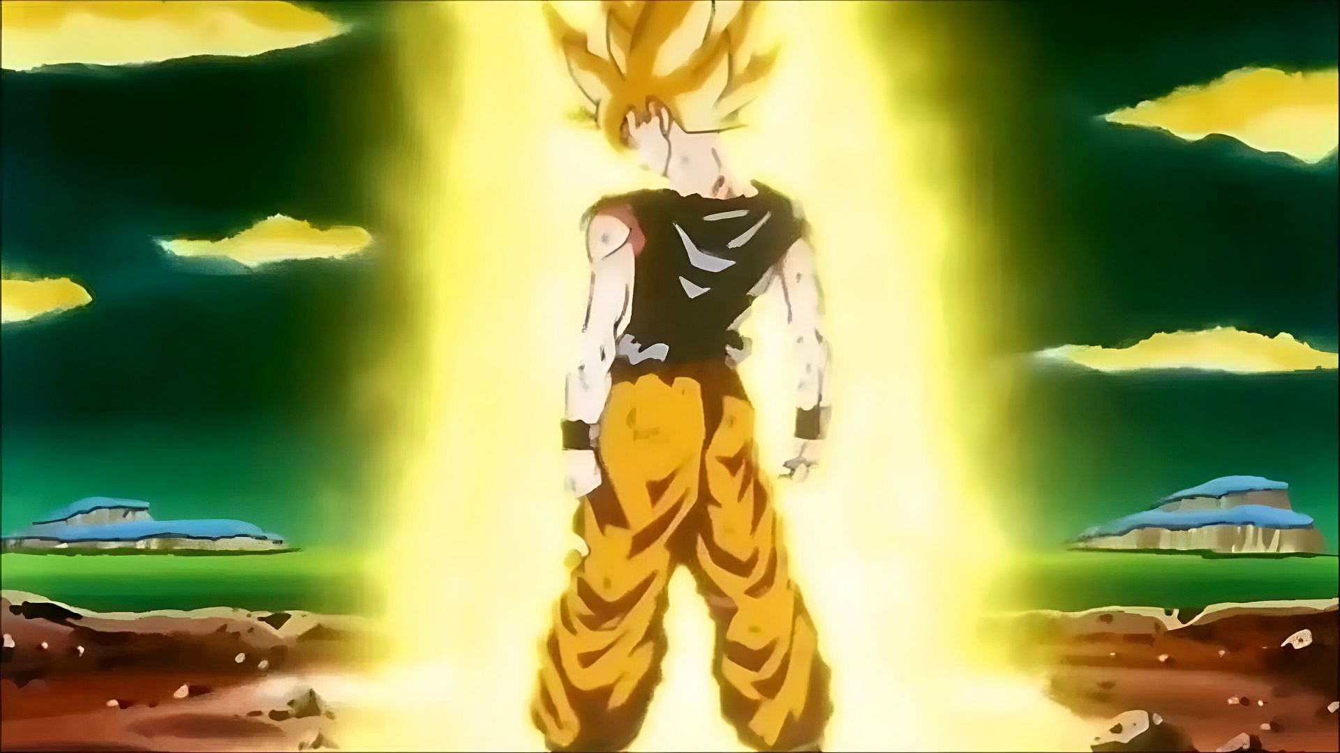 Goku&#039;s Super Saiyan transformation (Image via Toei Animation)