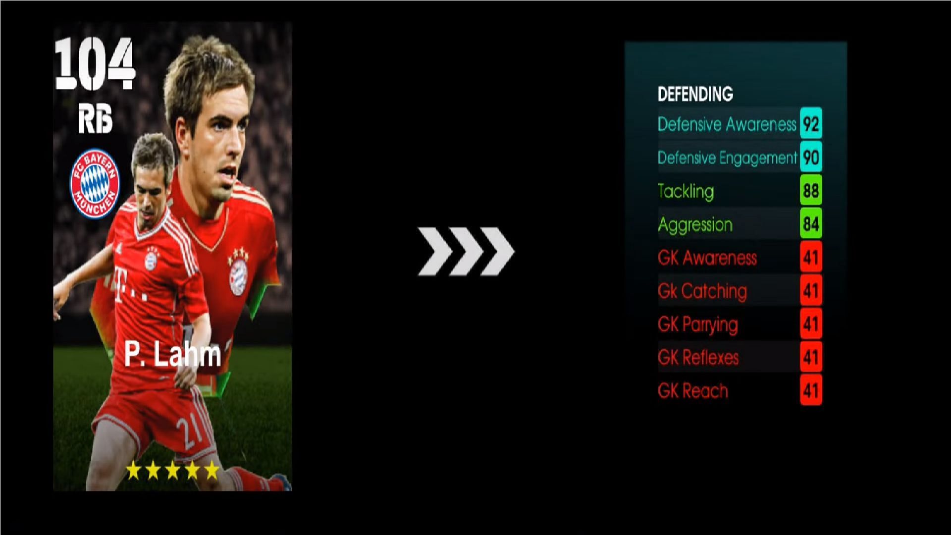 Here are some improved stats of Philipp Lahm after training (Image via YouTube/ Dexter Gaming)