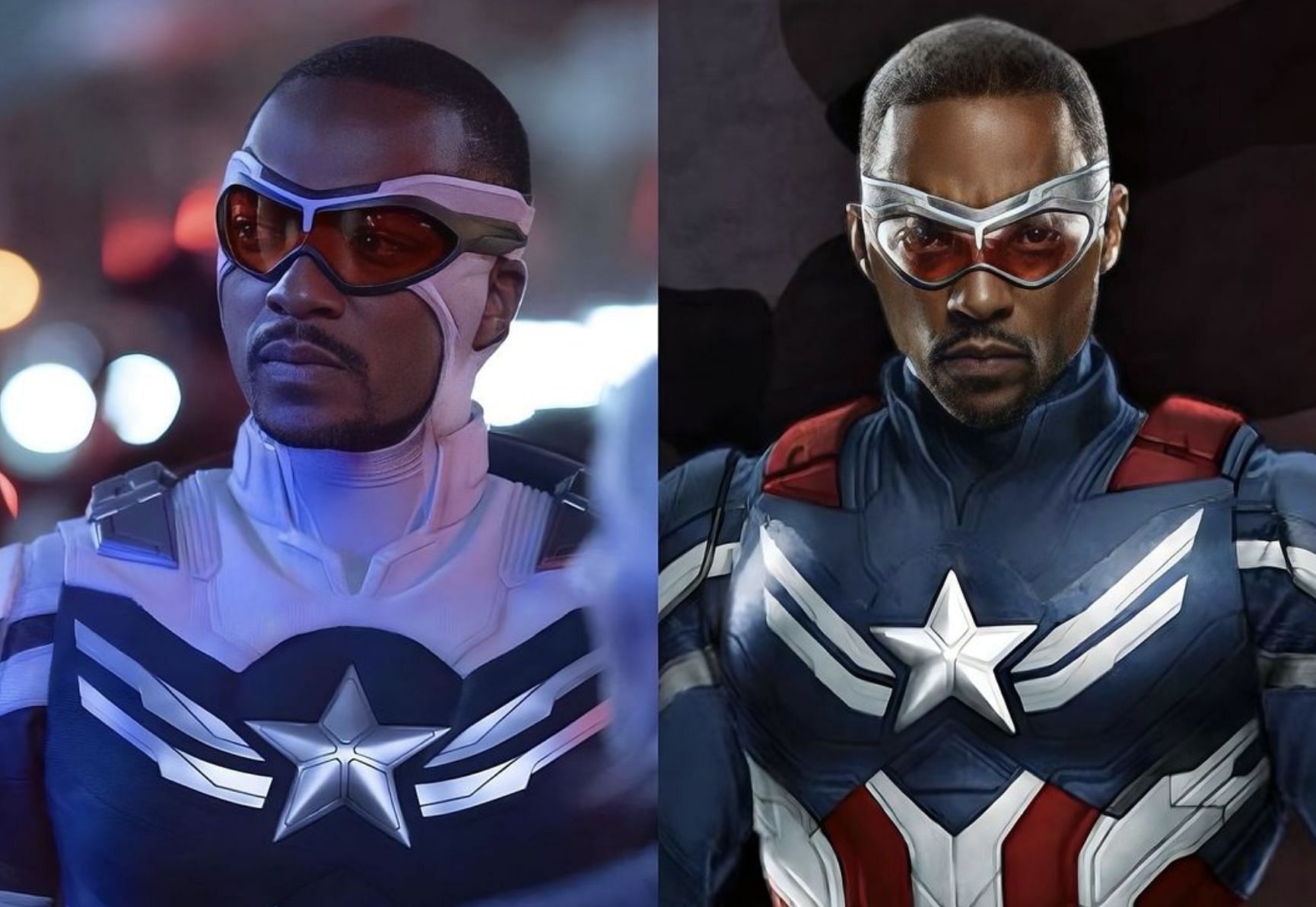 A collage of Anthony Mackie as Captain America. (Images via Marvel Studios)