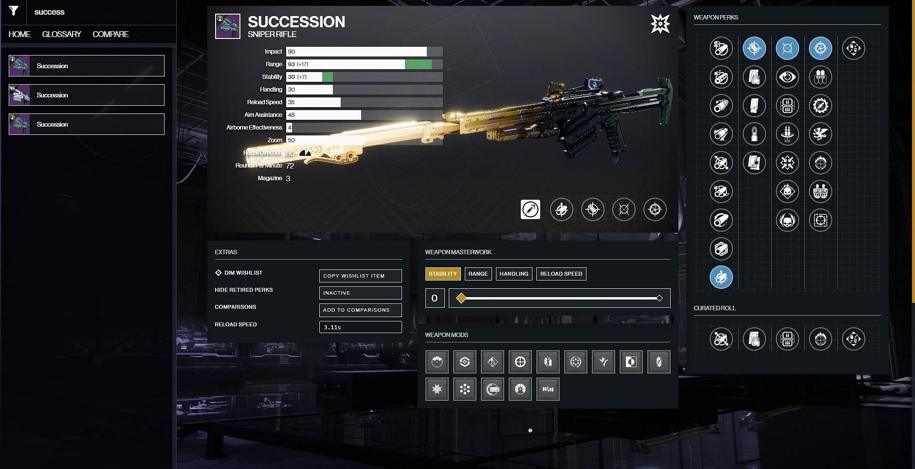 Succession Sniper Rifle PvP god roll (Image via D2Gunsmith)