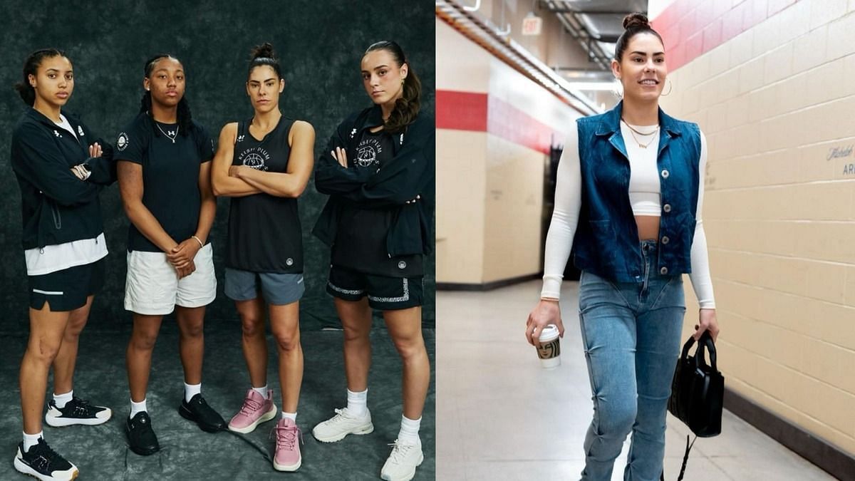 Azzi Fudd, Nika M&uuml;hl and KK Arnold snaps with 2X WNBA champ Kelsey Plum