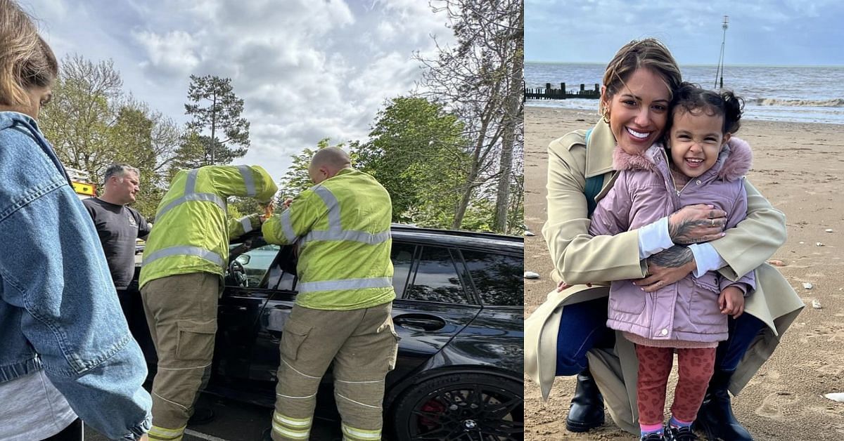 Malin Andersson with her daughter, Xaya - right, Standing outside the car while Xaya is locked inside - left (Image via Instagram/@missmalinsara)