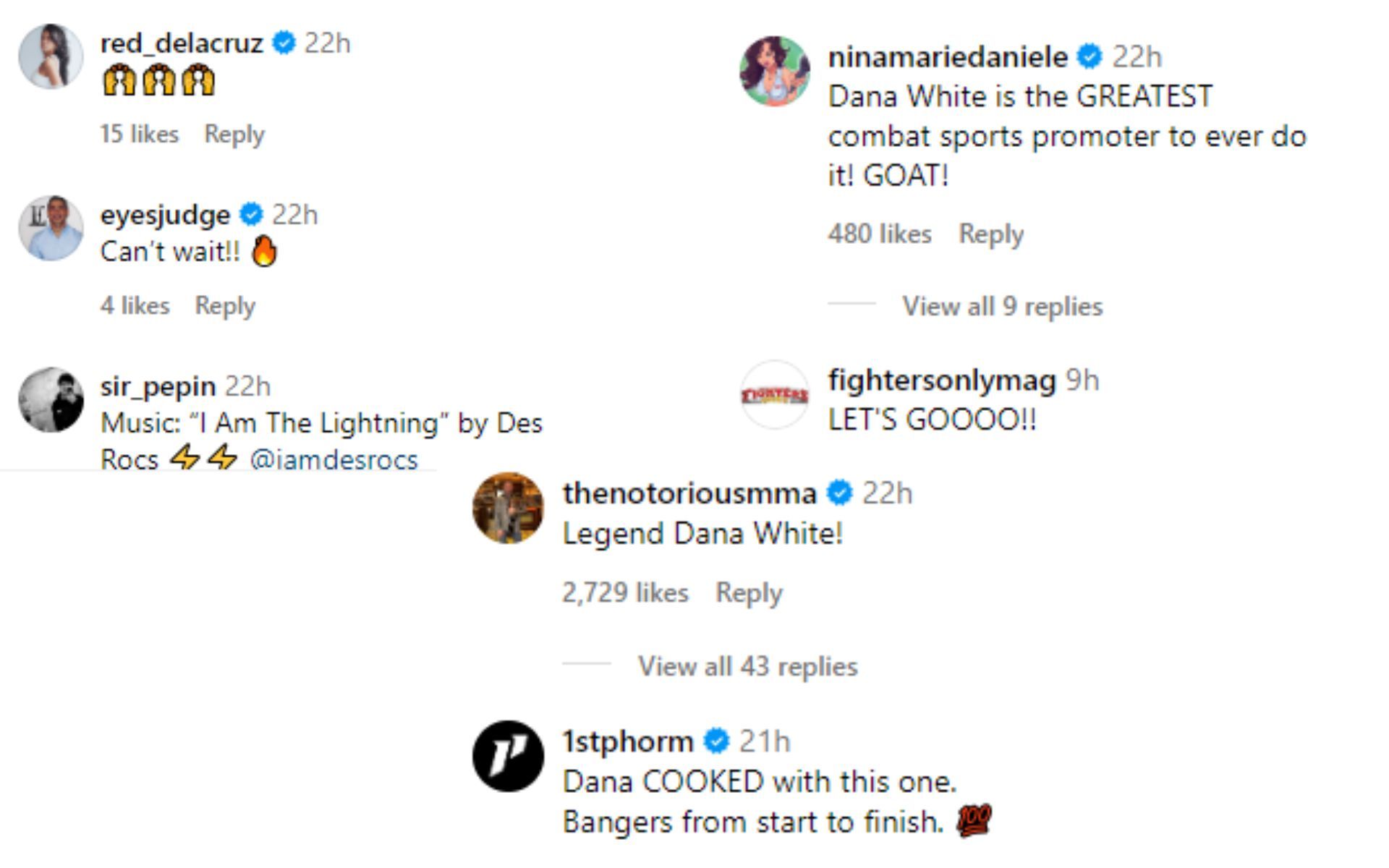 [Images Courtesy: @danawhite comments on Instagram]