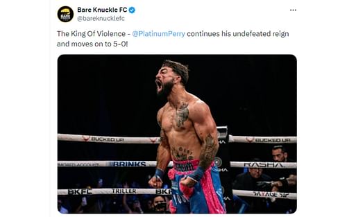 BKFC's tweet regarding Perry vs. Alves [Image courtesy: @bareknucklefc - X]