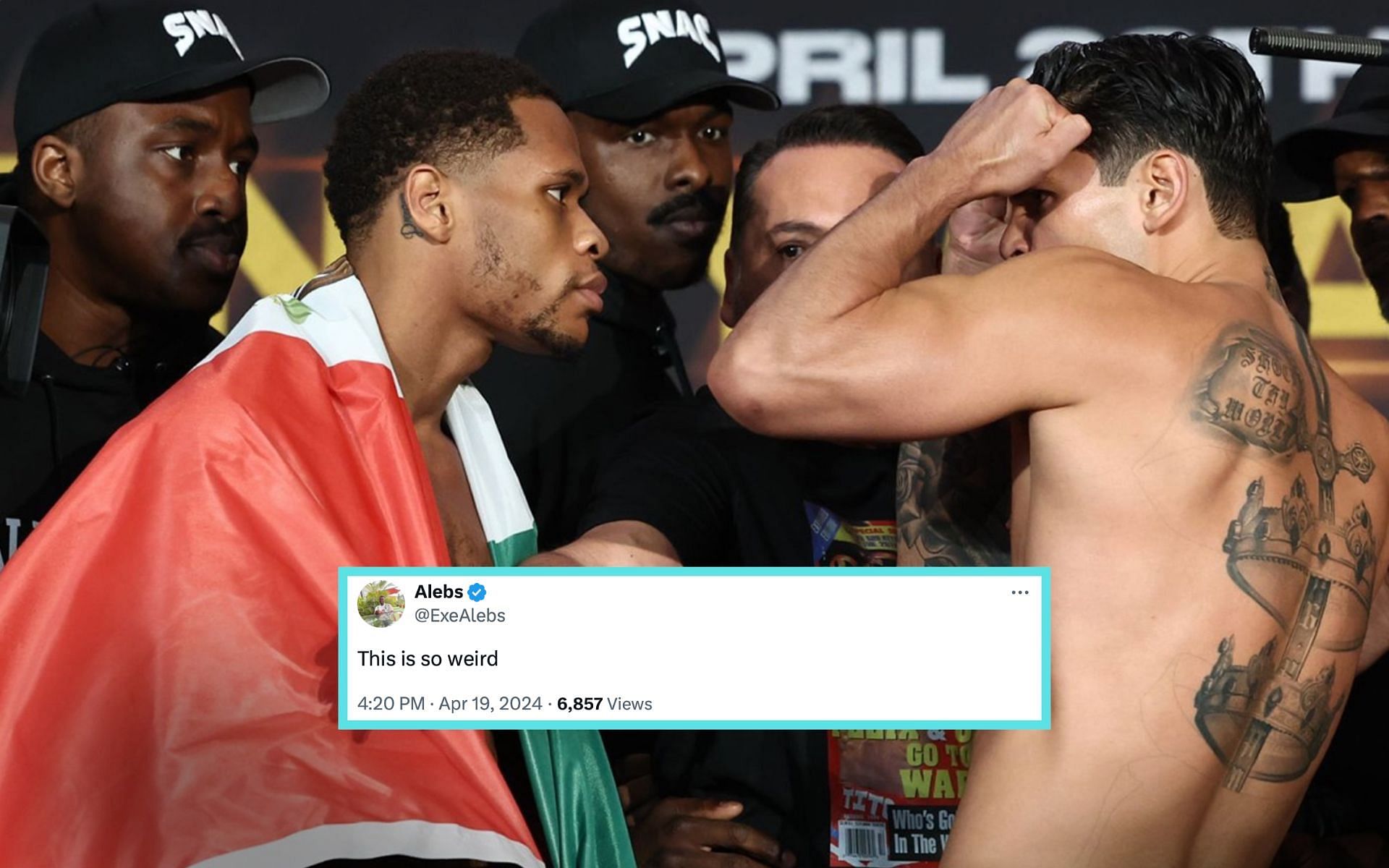 Devin Haney (left) and Ryan Garcia (right) face off at the ceremonial weigh-ins [Photo Courtesy @matchroomboxing on Instagram]