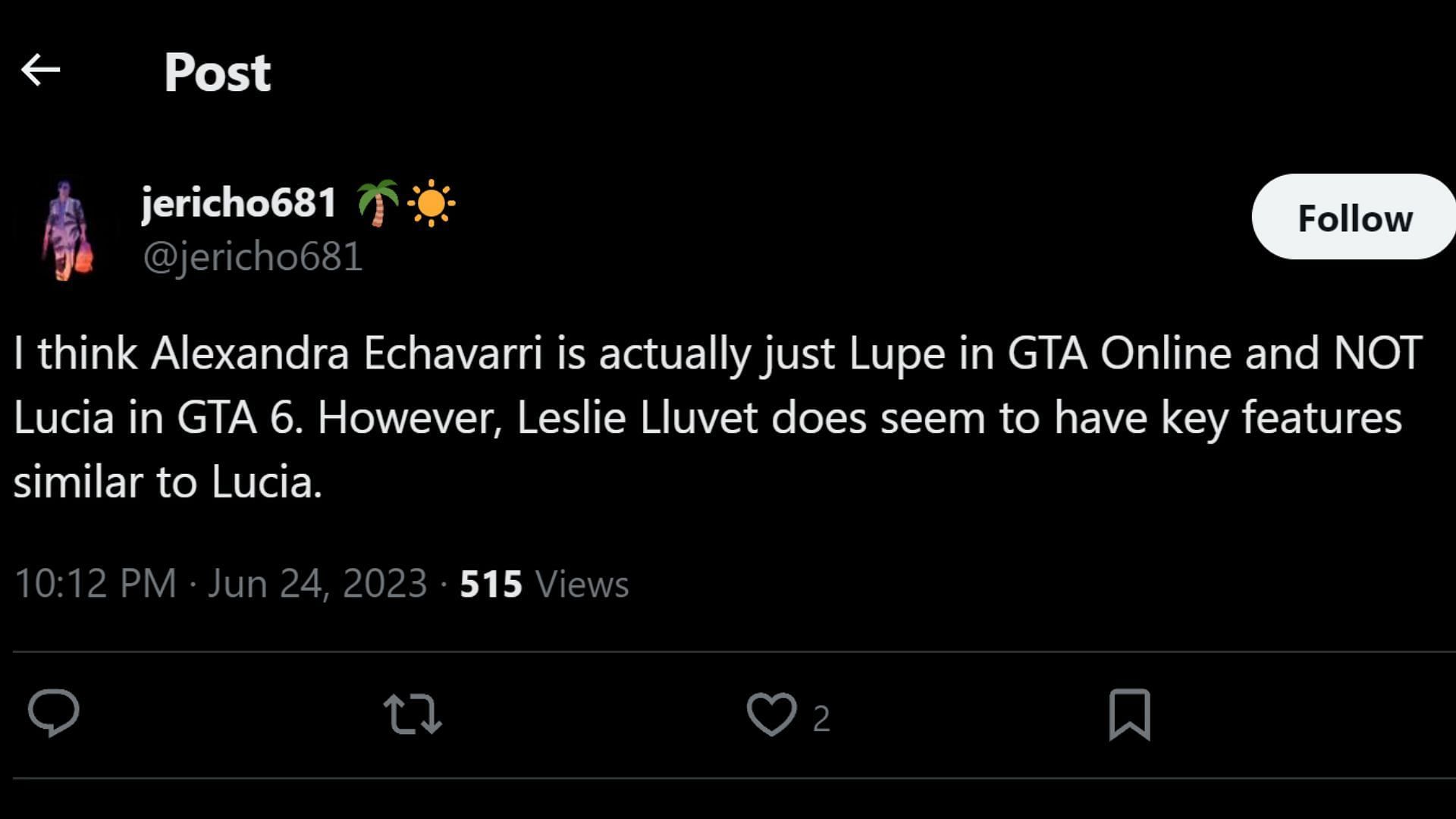 Some fans believe Leslie Lluvet is Lucia (Image via X, @jericho681)