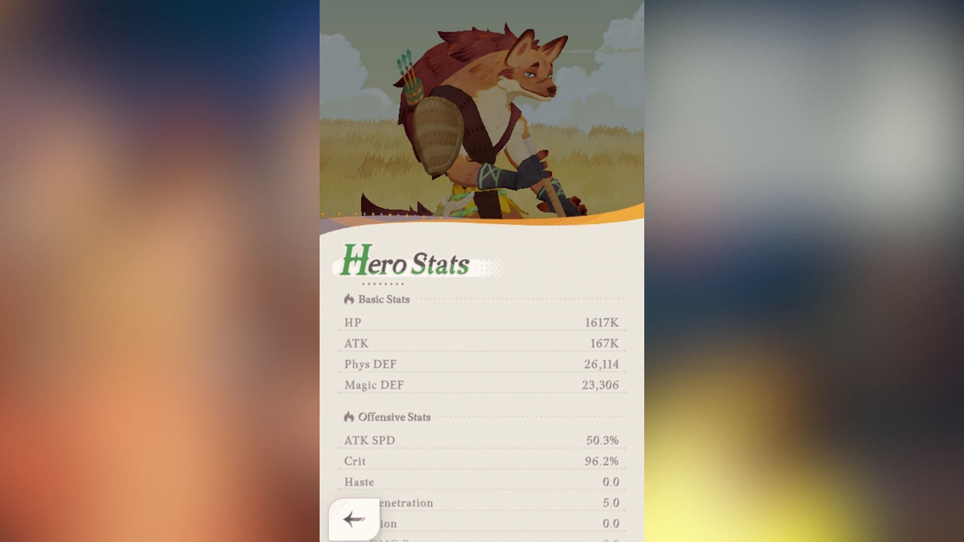 Odie&#039;s stats in AFK Journey (Image via Farlight Games)