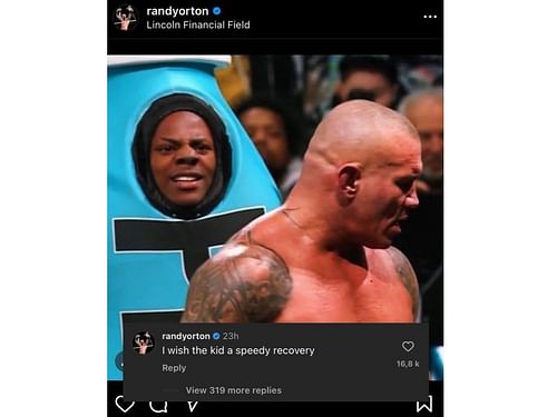 Randy Orton reacts after RKO'ing the YouTuber (Image via Instagram/Randy Orton)