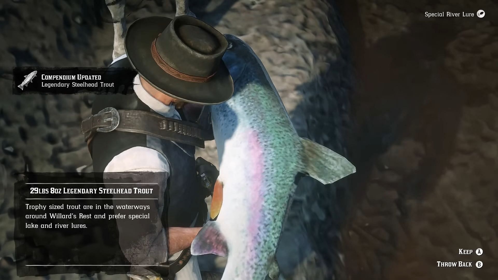 The Legendary Steelhead Trout can be found close to the Legendary White Bison (Image via Rockstar Games || YouTube/Reptac)