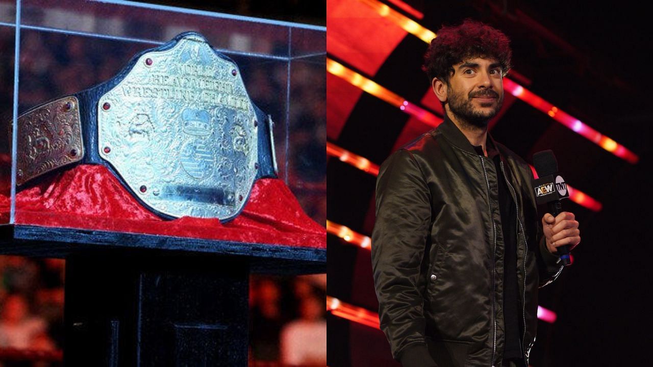 WWE World Heavyweight title (left) and Tony Khan (right)