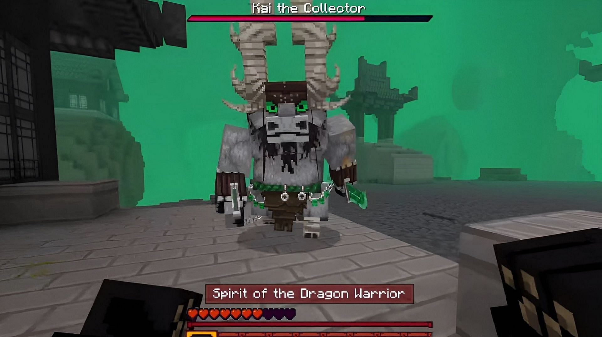This Minecraft DLC&#039;s battle with Kai will require some quick decision-making first (Image via Noomhex/YouTube)