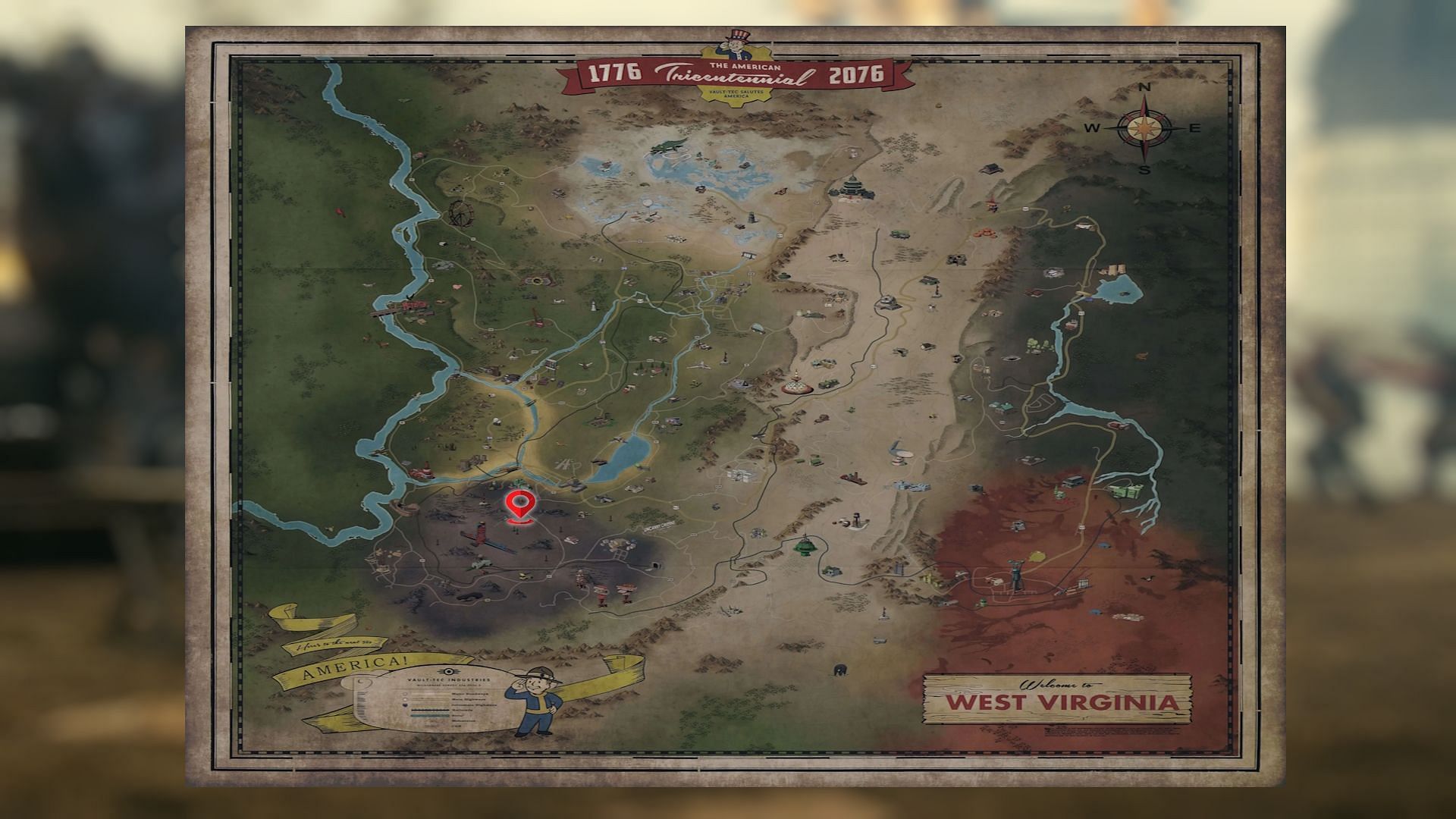 The Belching Betty mineshaft is located south of the Charleston Fire Department (Image via Bethesda Game Studios)