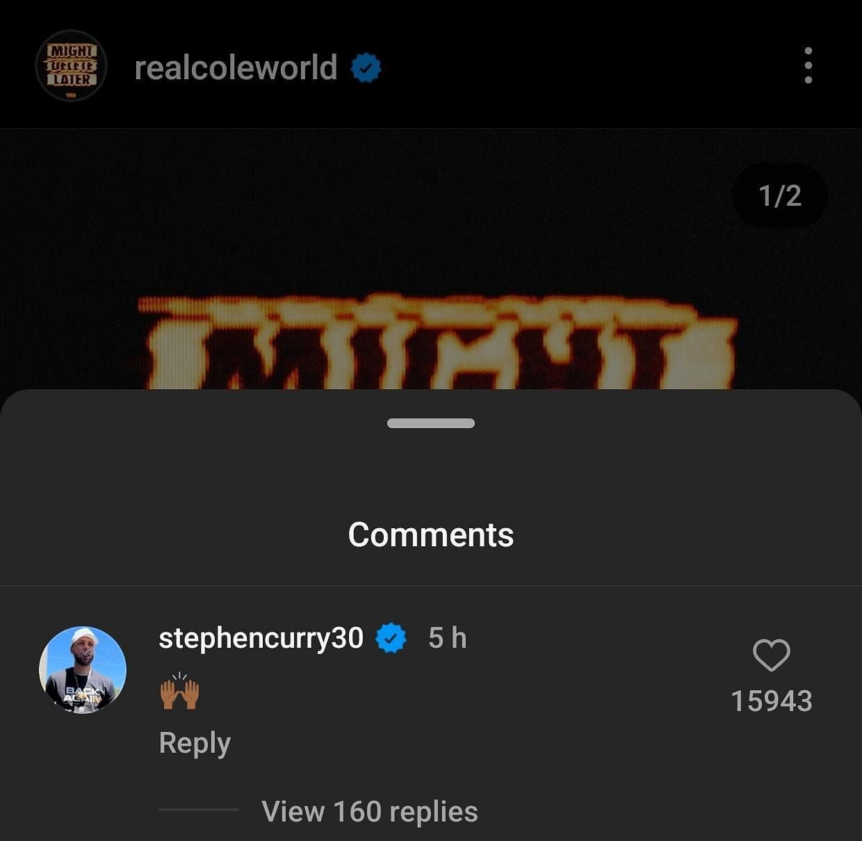 Steph Curry&#039;s comment on J. Cole&#039;s post