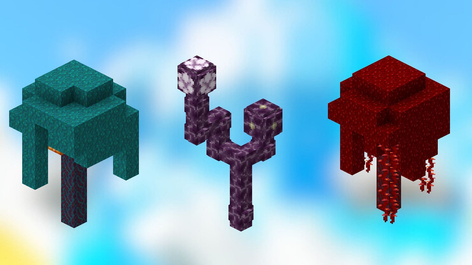 Trees of nether and end city in Minecraft (Image via Mojang Studios)