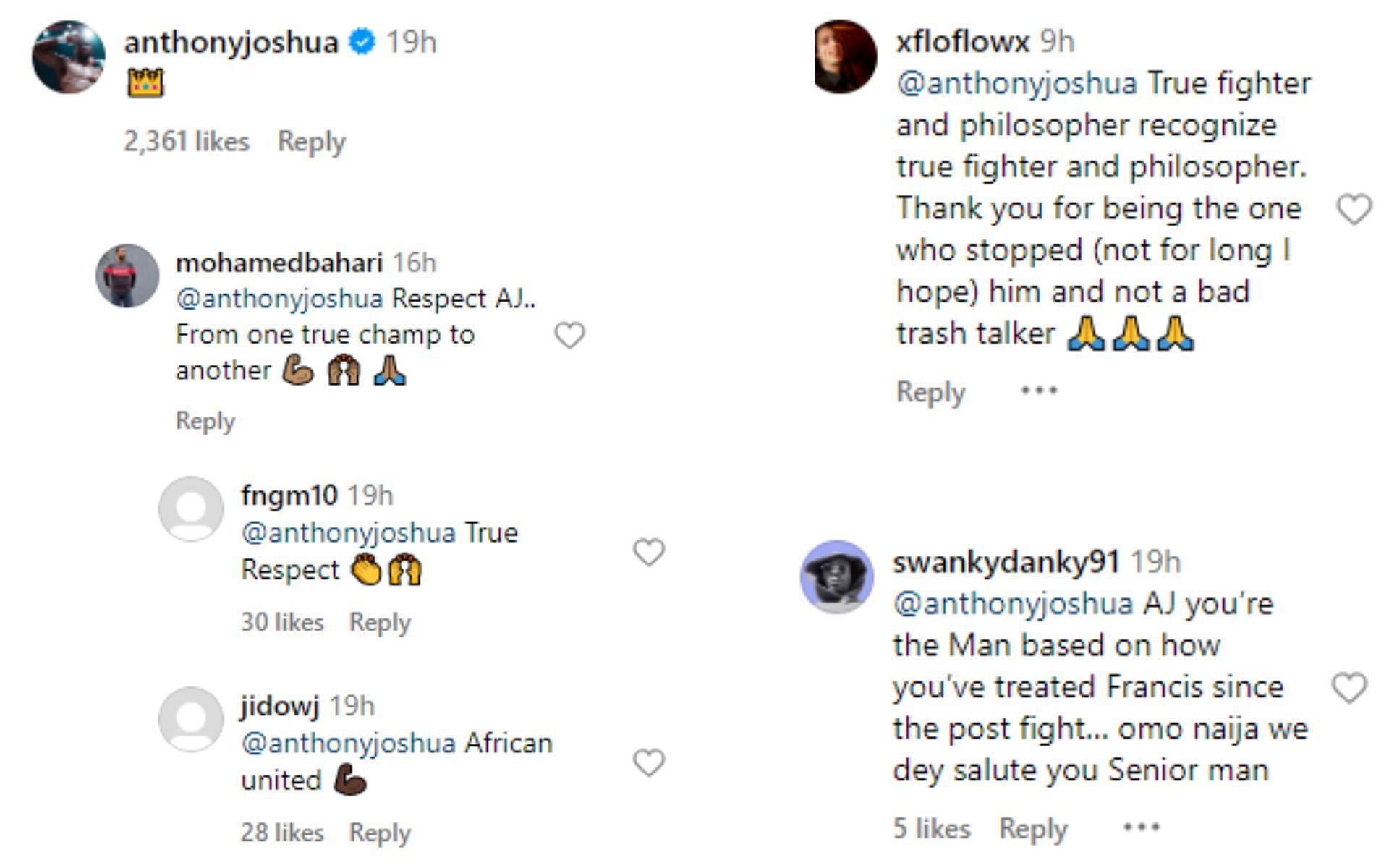 Fans react to Anthony Joshua&#039;s message under Francis Ngannou&#039;s post