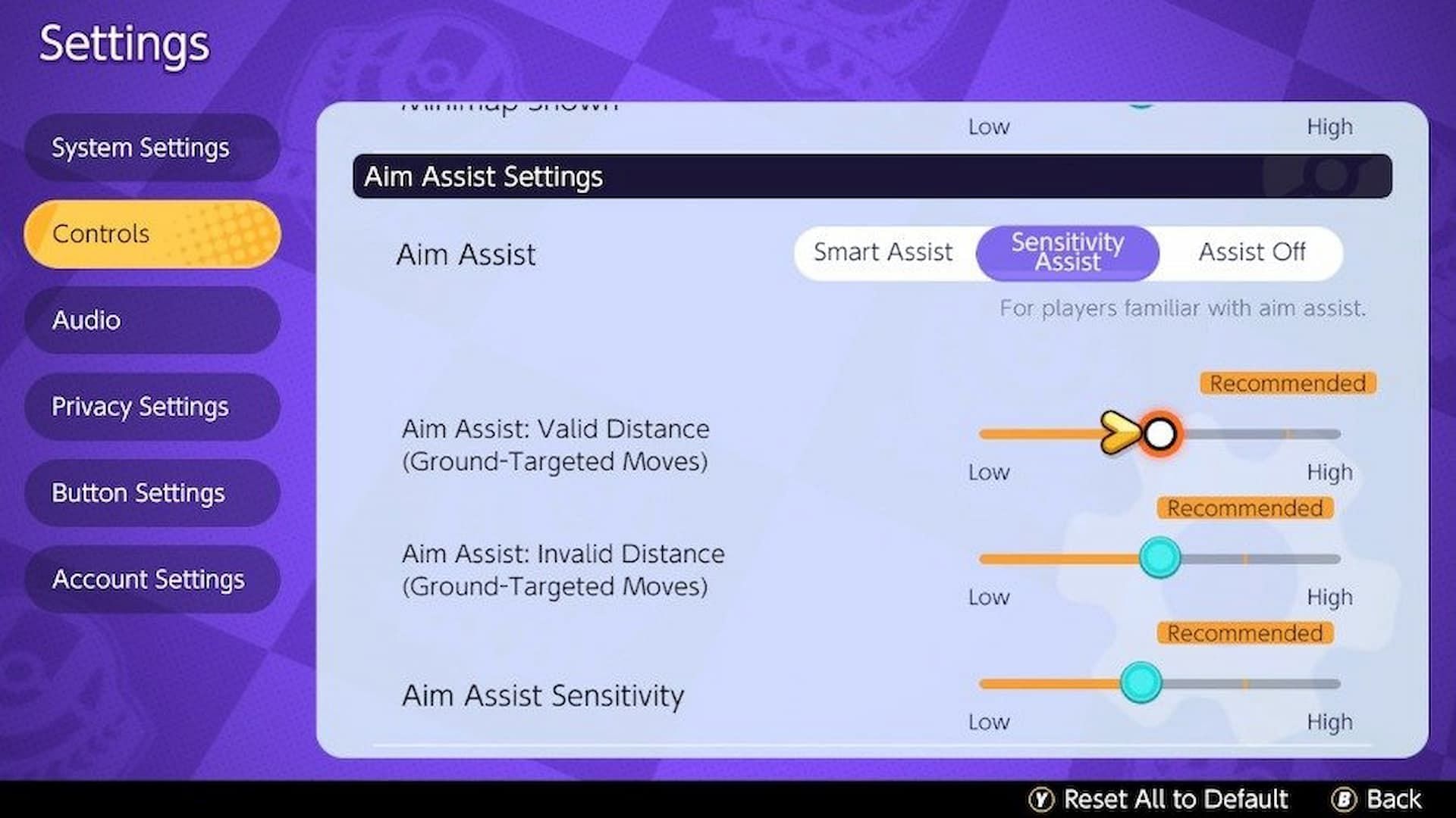 Where to find the Aim Assist setting in Pokemon Unite (Image via The Pokemon Company)