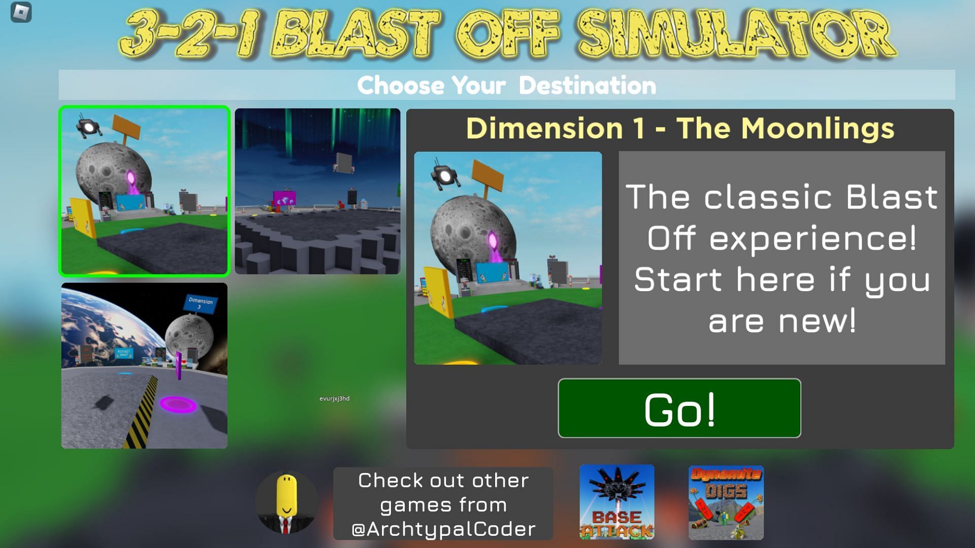Different destinations in 3-2-1 Blast Off Simulator (Image via Roblox)
