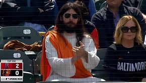 "Jesus has been resurrected to watch baseball" - Fans in splits as spectator rocks up for Angels game dressed as Christ on Easter