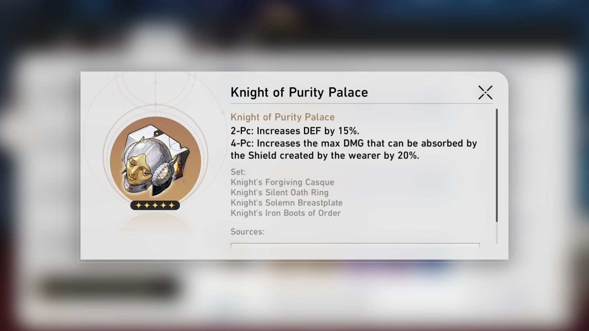 The Knight of Purity Place Relic Set (image via HoYoverse)