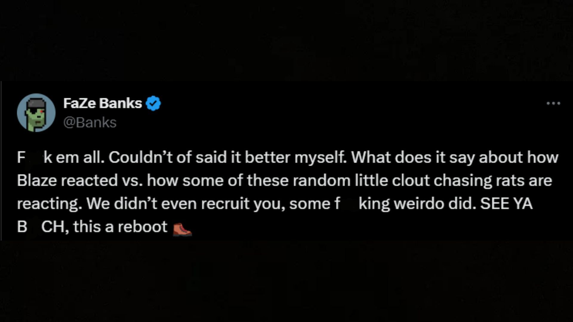 FaZe Banks talks about the layoffs (Image via Banks/X)