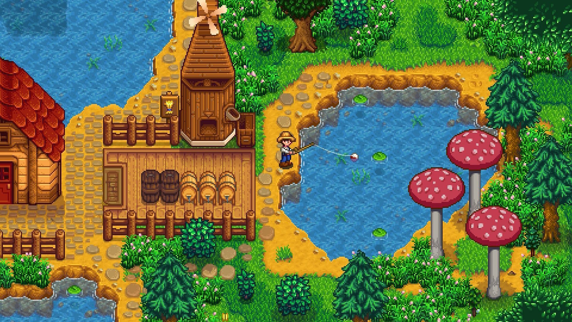 Eat lucky food and buy Magnet Bait to increase your chances of finding a fishing treasure chest. (Image via ConcernedApe)