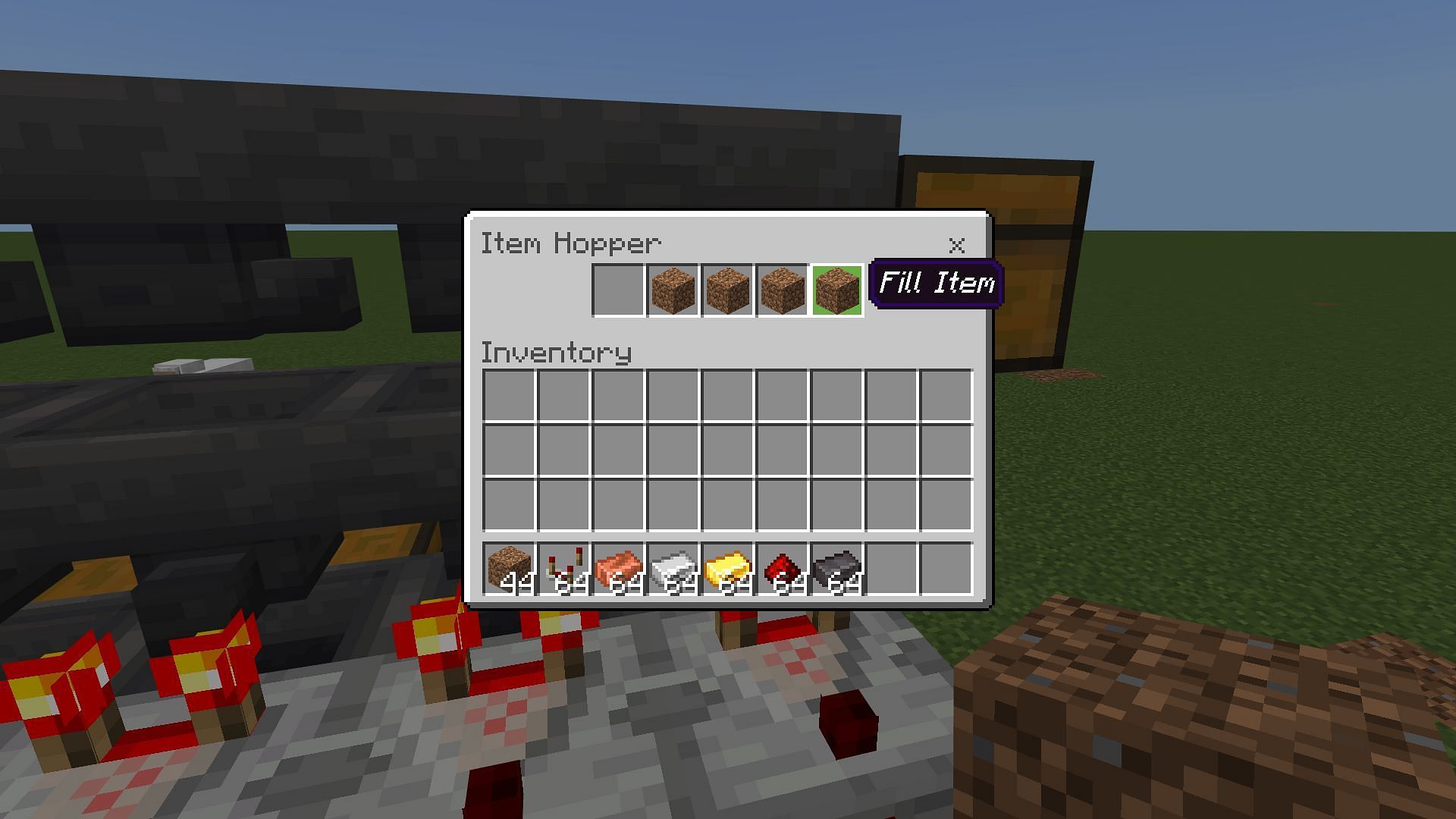 Fill Items being placed in each middle hopper to prevent overflow for this Minecraft Bedrock sorting machine (Image via Mojang)