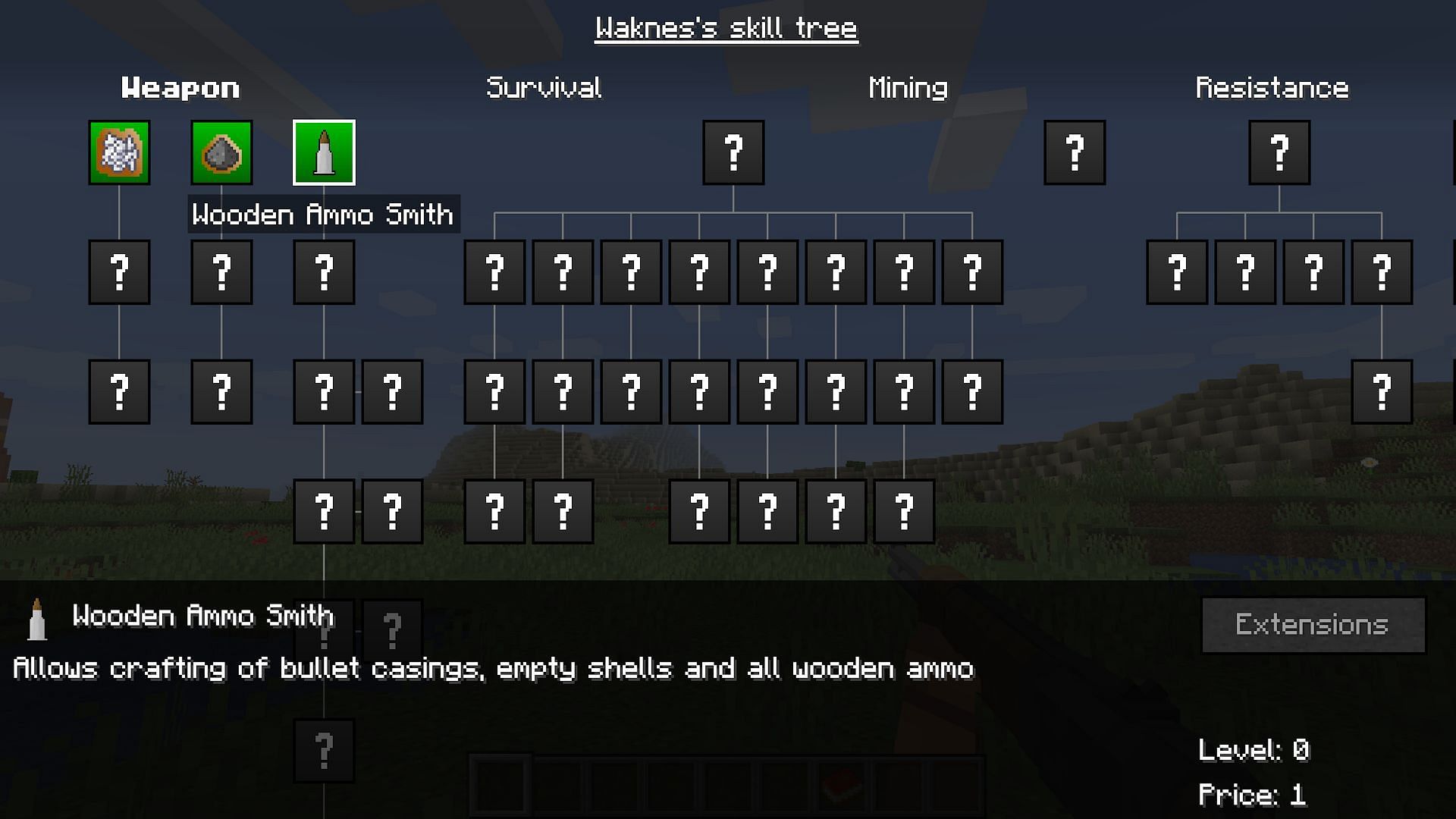 GUNS RPG features quite an expansive skill tree (Image via Mojang)